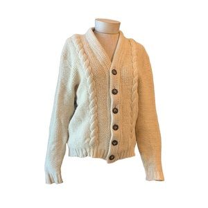 Vintage 100% Wool Penney Cream Grandpa Chunky Cardigan Unisex